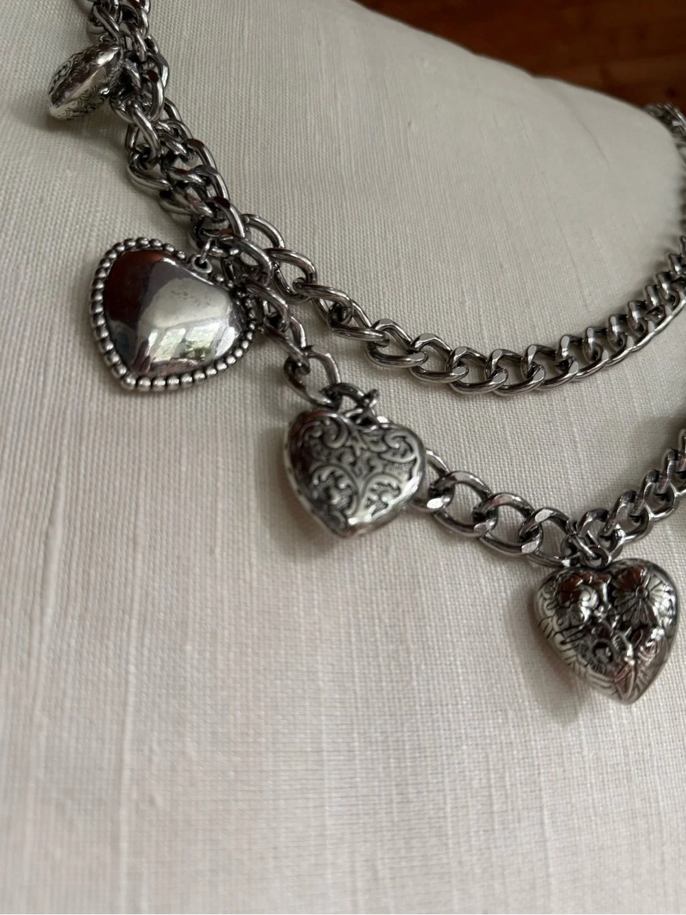 Haute Hippie double strand silver heart charm chain belt Y2K inspired